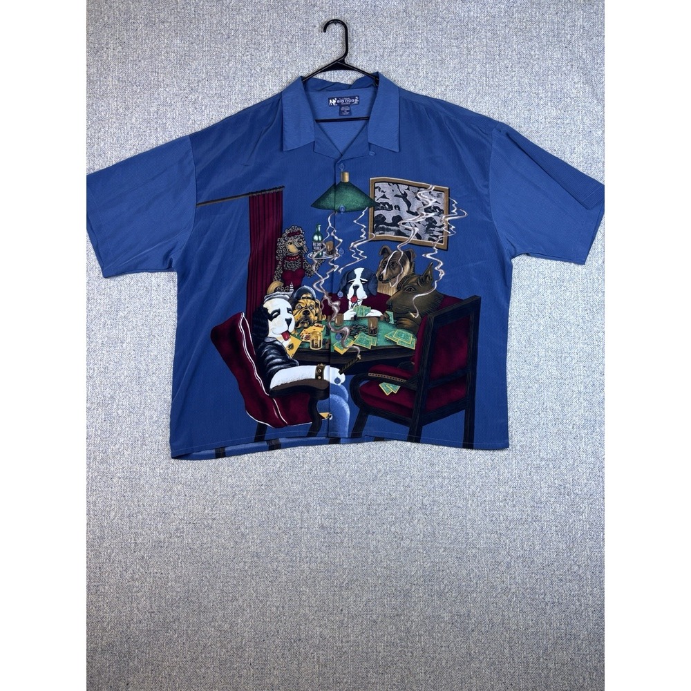 Big Dogs Men's 4XL VTG Poker Dogs Blue Short Sleeve Button Up Shirt